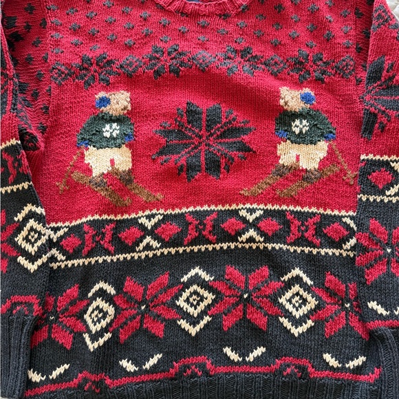 Ralph Lauren Red Crewneck Sweater with Skiing Bear Design - Picture 4 of 11
